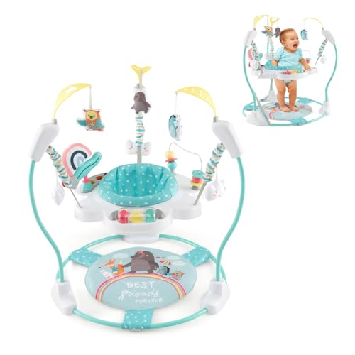 LIFEZEAL Lauflernwagen, Jumperoo Baby mit 360° drehenderm Sitz, Höhenverstellbare Lauflernhilfe mit 9 Spielzeuge, Spielcenter Jungle mit Lichtern & Melodien, für Babys und Kleinkinder (Blau) von LIFEZEAL