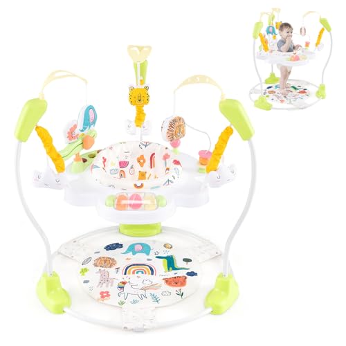 LIFEZEAL Lauflernwagen, Jumperoo Baby mit 360° drehenderm Sitz, Höhenverstellbare Lauflernhilfe mit 9 Spielzeuge, Spielcenter Jungle mit Lichtern & Melodien, für Babys und Kleinkinder (Gelb) von LIFEZEAL