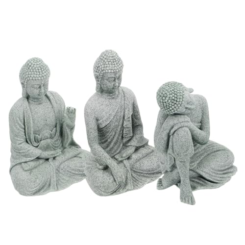 LIFKICH Meditierende Buddha-Figuren Aus Sandstein 3er-Pack Spirituelle Heimdekoration Feng Shui Aquarium Büro von LIFKICH