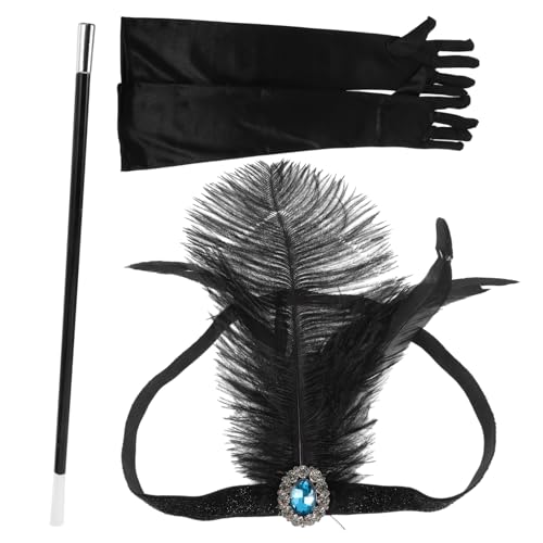 LIFKOME 1 Satz Cosplay-stirnband Handschuhe Für Damen Cosplay-handschuhe Für Frauen Kostümzubehör Aus Den 1920er Jahren Frauen Stirnband Fascinatoren Für Damen Party-stirnband Stoff Black von LIFKOME