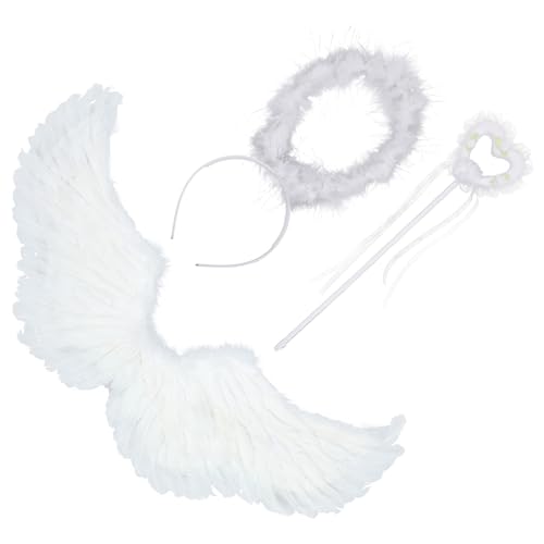 LIFKOME 1 Satz Federflügel Stirnband Maskenballkleider Foto-requisite Kinderkostüm Angel-stick-stütze Kostüme Stirnband Mit Zauberstab Flügel u Flügel Halloween-kostüm Weiß Federkarton von LIFKOME