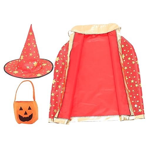 LIFKOME 1 Satz Halloween-umhang Anzug Für Kinder Krippendekoration Halloween-kürbis-umhang Kid Wizard Cape Und Hut Halloween-kostüme Für Kinder Kinder-cosplay-zaubererumhang Kap Rot Satin von LIFKOME