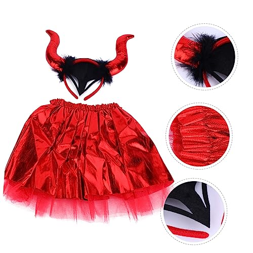 LIFKOME 1 Satz Hornkopfschmuck Mit Rock Frackkostüm Mädchen-tutu-kleid Mädchen Unterrock Anzug Für Kinder Kleinkind Stirnband Mädchen-maskerade-kostüm Teufel Kostüm Kinder Zurg Rot Stoff von LIFKOME