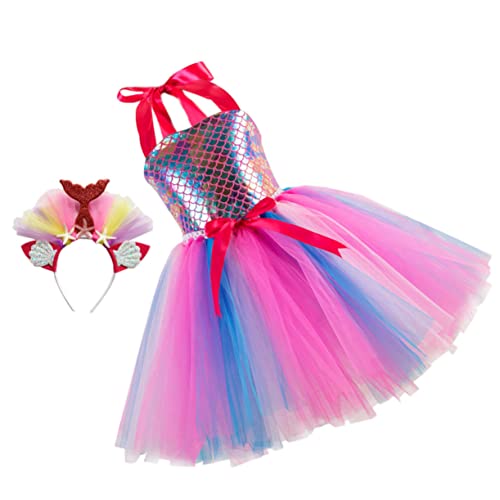 LIFKOME 1 Satz Mesh-Rock haarband hair-band party dress hairband Gilr Meerjungfrauenkleid Mädchen Meerjungfrauenkleid Hochzeitskleid für Kinder Kleid und Haarreifen Gittergewebe Rosa von LIFKOME