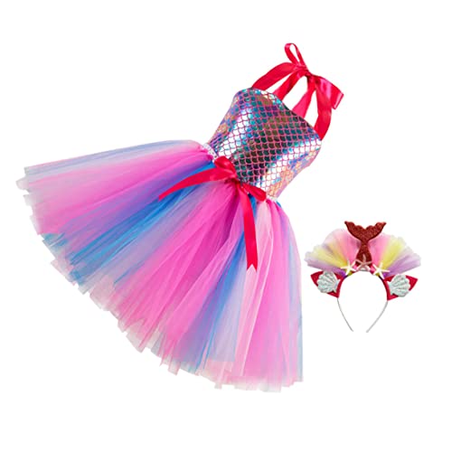 LIFKOME 1 Satz Mesh-Rock Mädchenkleid Paillettenrock Meerjungfrau-Tutu-Rock Geburtstagskleid Mädchen Stirnband haarband hair-band Kinderrock entzückendes ärmelloses Kleid Gittergewebe Rosa von LIFKOME