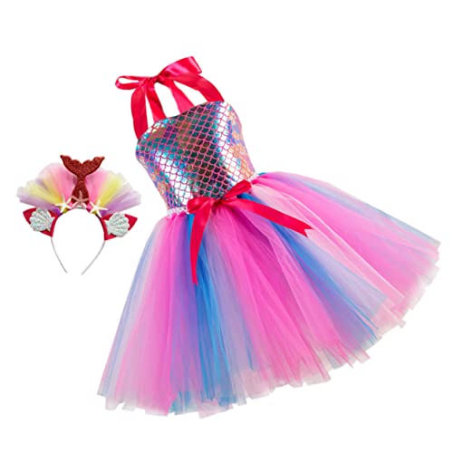 LIFKOME 1 Satz Mesh-rock Ballkleider Für Mädchen Meerjungfrau Prinzessin Cosplay Kostüm Mädchen Kleider Kinderkleidung Für Mädchen Rock Mit Hoher Taille Mädchen Stirnband Gittergewebe Rosa von LIFKOME