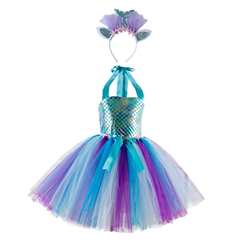 LIFKOME 1 Satz Mesh-rock Pailletten-mesh-kleid Mädchen Spitzenkleid Meerjungfrau Haarband Partykostüm Für Mädchen Haargummis Für Mädchen Hoch Taillierte Kleider Performance-rock Stoff Blue von LIFKOME