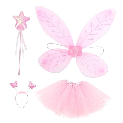 LIFKOME 1 Satz Prinzessinnenkleid mit Flügeln verkleidung kinder Feenstab Kinderkleid Märchenprinzessin Kostüm Fee verkleidet Kostüm Cosplay-Kostüm Fee Cosplay Requisiten Tuch Rosa von LIFKOME