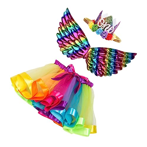 LIFKOME 1 Satz Regenbogen Dreiteiliges Set Regenbogenkostüm Kinderhalloween-kostümstütze Party-performance-kostüm Kinderkleidung Für Mädchen Festliches Partykleid Polyester (polyester) von LIFKOME