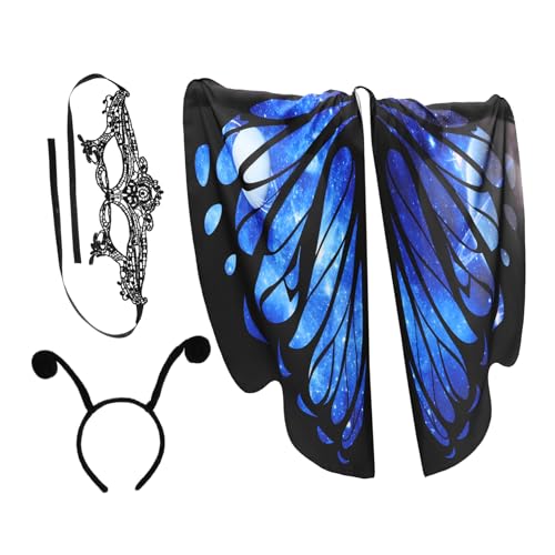 LIFKOME 1 Satz Schmetterlings-schal-Cape Schmetterling Kostüm Frauen Schmetterlinge Funkeln Schmetterlings-haarspangen Schmetterlingsbausätze Mit Lebenden Raupen Feenflügel Polyester Blue von LIFKOME