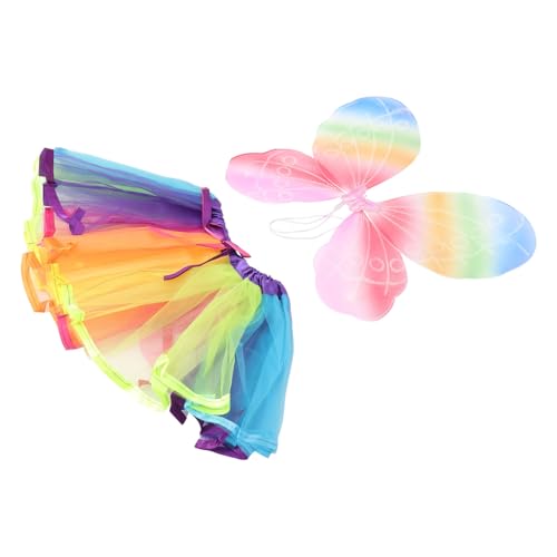 LIFKOME 1 Satz Schmetterlingsflügel eingestellt Schmetterlings-Fee-Kostüm Tutu-Kleider für Mädchen Zubehör Abs kleidung kinder moebel Flügel mit Tutu-Rock Kinderfeenrock Mesh-Tuch Colorful von LIFKOME