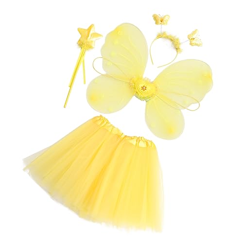 LIFKOME 1 Satz Schmetterlingsflügel vierteiliges Set Party Schmetterlingskostüm für Mädchen halloweenkostüme für kinder halloween kleider für kinder Feenrock Performance-Kleid Stoff Yellow von LIFKOME