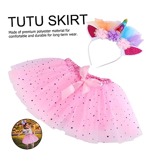 LIFKOME 1 Satz Tutu-rock Für ädchen Ballett-tüll Tutu-rock Für Kinder -haargummi Partyrock Kinderkostüme Einhorn-horn-stirnband Einhorn-anzug Regenbogenrock Für Kinder Rosa Polyester von LIFKOME