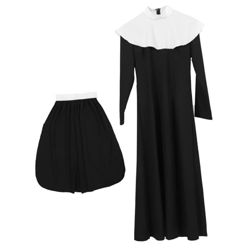 LIFKOME 1 Set Nonnenkostüm Für Erwachsene Frauen Halloween Cosplay Kostüm Mit Zubehör Inklusive Hut Und Requisite Ideal Für Karneval Und Themenpartys Und von LIFKOME