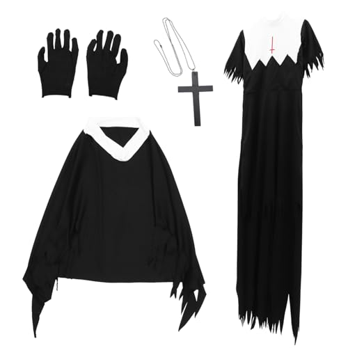 LIFKOME Nonnenkostüm Für Damen Für Halloween Kostümparty Für Erwachsene Schreckliche Nonnen-outfit Dekoration Kleidung Party-uniform von LIFKOME