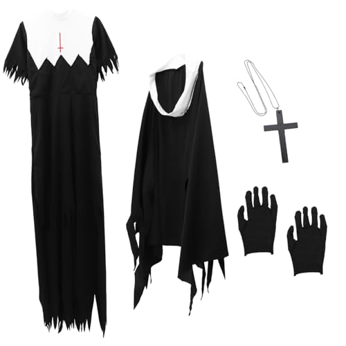 LIFKOME 1stk Halloween-zombie-uniform Geisterkostüm Nonnenkostüme Für Damen Frau Grusel Unheimlich Männlich Paar Vampir Mantel Nonnen-outfit Stütze Halloweenkostüm Black Baumwollmischung von LIFKOME