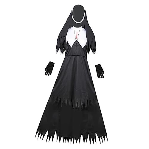 LIFKOME 1stk Halloween-zombie-uniform Kleidung Frauen Nonnenkleidung Gespenstisch Halloween-nonnenuniform Marienkäfer Nonnenzubehör Damen Halloweenkostüm Stütze Abs Black Baumwollmischung von LIFKOME