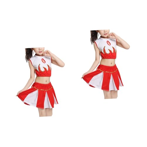 LIFKOME 2 Sätze Cheerleader-Uniform Cheerleader Uniform für Kinder Cheerleader-Cosplay-Uniform Mädchen-Outfit tanzendes Kostüm Cheerleader-Kostüm kleidung Tanzkostüm Performance-Kostüm rot von LIFKOME