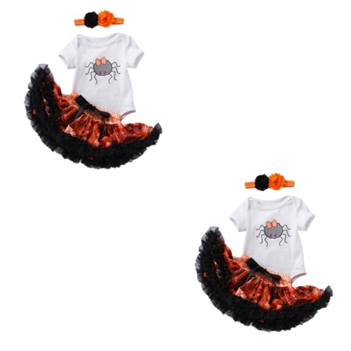 LIFKOME 2 Sätze Halloween-kleideranzug Outfits Für Babymädchen Halloween-outfit- -halloween-kurzarm-spielanzug Halloween- -outfit Outfit Für Mädchen Halloween-haarteil Baumwolle von LIFKOME