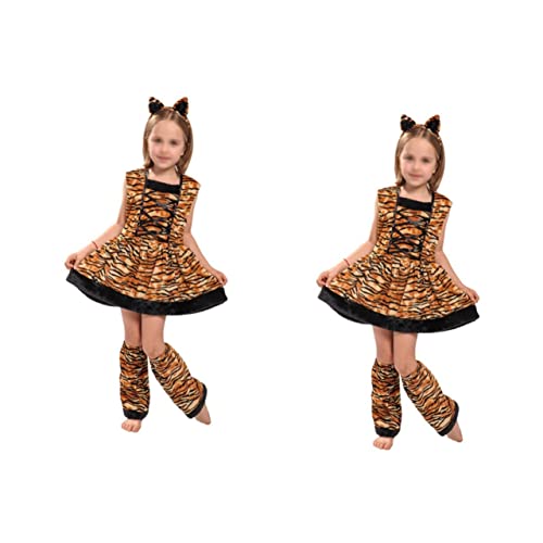 LIFKOME 2 Sätze Mädchenkostüm Mädchen-Nachthemd Kinderkostüme Rollenspiel-Kostüm für Kinder Tiger Verkleidung Kinder Kinderkleidung Cosplay-Zubehör Tiger-Cosplay-Kostüm Brown von LIFKOME