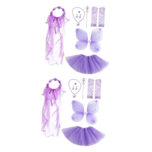 LIFKOME 2 Sets Kinder Lila Schmetterling Schleier Kostüm Anzug Prinzessin Handschuhe Satin Lange Dress Up Schmuck Halloween Kostüm Dress Up Für Kleine Party Requisiten Kleidung Stoff von LIFKOME