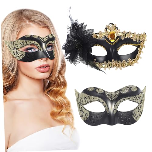 LIFKOME 2 Stk Maske venetian mask costume masks black masks lace mask the mask face mask set masks black Spitze PVC von LIFKOME