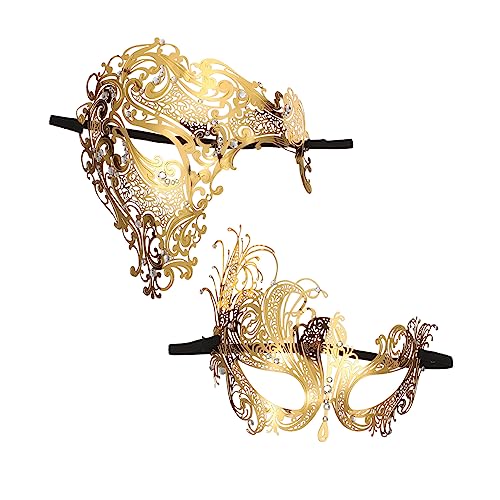 LIFKOME 2St Diamantmaske aus Metall tragbare Maskerade weiße Maskerademaske venezianische Partei Halbmaske halloween masken halloweenmaske Festival-Accessoire tragbare Partymaske Golden von LIFKOME