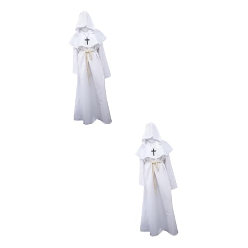 LIFKOME 2St Priesterkleidung Mantel Umhang mit Kapuze Männer Mittelalter Kleidung umhang Halloween Herrenbekleidung mittelalterliche kostüme männer Priestergewand Polyester Weiß von LIFKOME