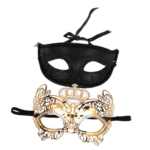 LIFKOME 2st Hochzeitsparty-maske Karneval-maske Schwarze Maskerademaske Frauen-maskerade-maske Maskerade-maske Für Paare Venezianische Partymaske Maskerade-party-maske Spitzenmaske Metall von LIFKOME