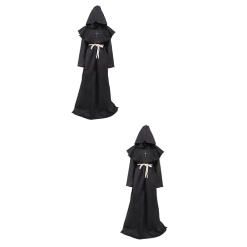 LIFKOME 2st Priesterkleidung Halloween-priesterrobe Priester Robe Cosplay Kostüm Mittelalterliches Gewand Mantel Mönch Umhang Halloween-mönchsrobe Priestergewand Kap Polyester Black von LIFKOME