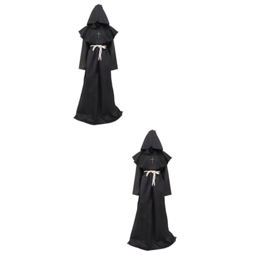 LIFKOME 2st Priesterkleidung Priestergewand Halloween-Renaissance-Gewand Cosplay-mönchsrobe Halloween Mittelalterliches Gewand Priester Robe Cosplay Kostüm Zaubererkostüm Polyester Black von LIFKOME