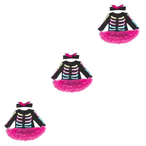 LIFKOME 3 Sätze Festival-Skelett-Kleid Skelett-Halloween-Kostüm für Mädchen Halloween-Babykleidung halloween outfit halloween costume Schwarzer Rock langärmliges schwarzes Kleid von LIFKOME