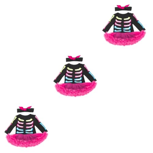 LIFKOME 3 Sätze Festival-skelett-kleid Schickes Halloween-kostüm -mädchen-outfit Overall-kleid Schwarzes Kleid Für Kinder Stirnbänder Für Kleinkinder Kleinkindkleidung Rock Baumwolle von LIFKOME