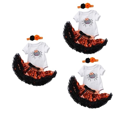 LIFKOME 3 Sätze Halloween-kleideranzug Kurzarm-strampler Kinderrock Halloween-säuglingsspielanzugrock Halloween-outfit- Kleidung Halloween-kostüme Für Babys Babyanzüge Baumwolle von LIFKOME