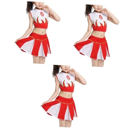 LIFKOME 3 Sätze Performance-Kleidung High-School-Cheerleader-Outfit Cheerleader-Kostüm für Mädchen tanzendes Kostüm Cheerleader Uniform für Kinder tanzende Kleidung Performance-Kostüm rot von LIFKOME