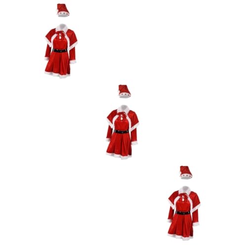 LIFKOME 3 Sätze Weihnachtskleidung Für Frauen Weihnachtsmann-cosplay-kostüm Frauen Weihnachtsmann-outfits Frau Weihnachtsmann-kostüm Weihnachtsmann-helferkleid Frau Santa Kostüme Vlies Rot von LIFKOME