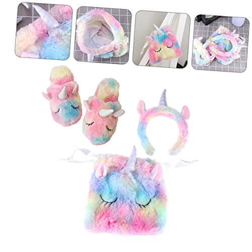 LIFKOME 3 Stück 1 Set Einhorn Fuzzy Hausschuhe Exquisiter Kopfschmuck Kostüm Requisiten Kostüm Kopfschmuck Bunte Kordelzugtasche Pantumblas De Mujer Flauschige Hausschuhe Kleider von LIFKOME