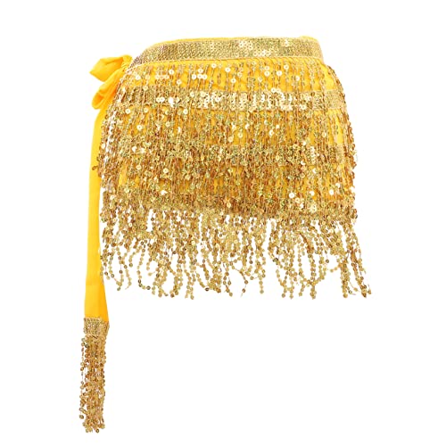 LIFKOME 3St Pailletten Quaste Hüft tuch Bauchtanz Schal Bauchtanz Outfit Bauchtanz Hip Scarf Bauchtanz Tuch Hüfttuch Quastenrock Chiffon-Schal Tanzröcke Schal Bauch-Hüft-Schal Pu Golden von LIFKOME