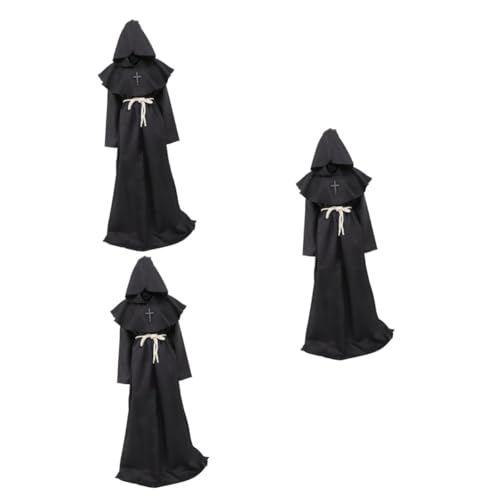 LIFKOME 3St Priesterkleidung Halloween Cape Masquerade Costume mittelalterliches Gewand Halloween-Cosplay-Requisiten Herrenbekleidung Cosplay-Mönchsrobe Halloween-Renaissance-Gewand Black von LIFKOME