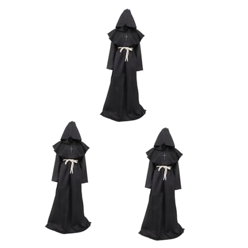 LIFKOME 3St Priesterkleidung Kap mittelalterliches Gewand Männer Roben Priestergewand umhang Halloween Costume Accessory Herrenbekleidung Priester Kostüm Halloween-Kostüm Polyester Black von LIFKOME