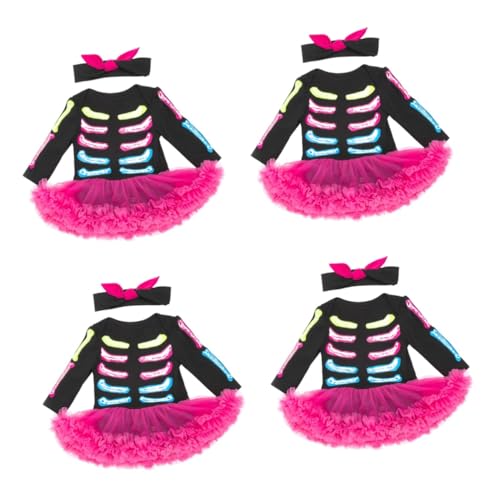 LIFKOME 4 Sätze Festival-Skelett-Kleid mädchen stirnbänder Mädchen schwarzes Kleid halloween costume halloween kleidung Kleider langärmliges schwarzes Kleid Halloween-Babykleidung von LIFKOME