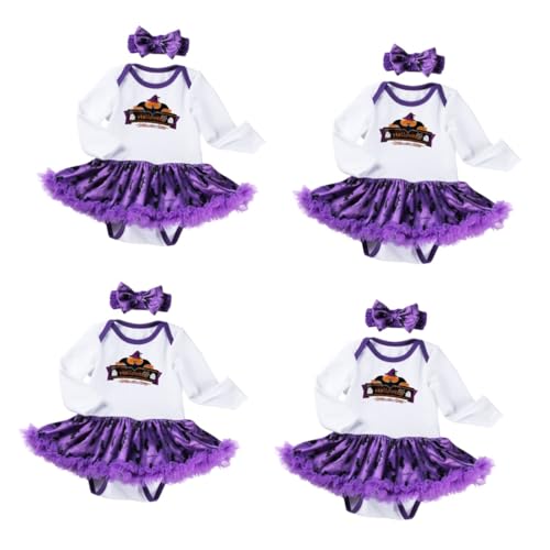 LIFKOME 4 Sätze Langärmliges Stramplerkleid Neugeborenes Halloween-Outfit Mädchen-Outfit Halloween costume romper skirt Halloween- -Mädchen-Spielanzug Halloween-Babyrock von LIFKOME