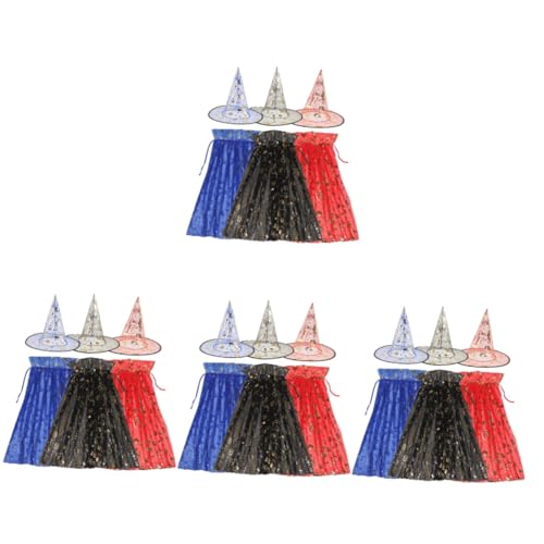 LIFKOME 4 Sätze Zauberer Umhang Kinder Hexen Capes Hüte Dekorative Halloween-Kleidung Zarte Hexenkleider Hexenumhang Mit Hüten Rollenspielkostüm Kleider Für Kinder Funkeln Polyester von LIFKOME