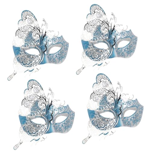 LIFKOME 4 Stück Diamant-schmetterlings-maske Venezianische Maske Halbe Maskerade-masken Maskerade Masken Dekorative Masken Cosplay-outfits Kostüm Party Masken Dekor Halloween Blue Metall von LIFKOME