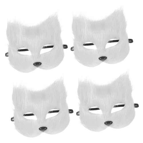 LIFKOME 4 Stück Fuchs Maske pelzige Kostümmasken Maskerade-Maske Masse halloween costume halloween kleidung Halloweenkostüm Cosplay Fuchsmaske für Party halbe Gesichtsfuchsmaske Flaum Weiß von LIFKOME