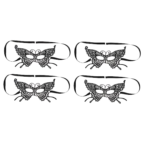 LIFKOME 4 Stück Schmetterling Halloween Maskerade Maskerade Frau Halloween Quasten Augen Maskerade Party Masken Halloween Kostüme Frauen Masken Augenmasken Stoff Schwarz von LIFKOME