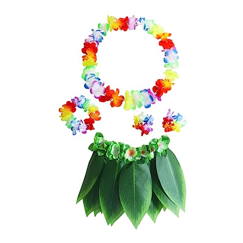 LIFKOME 5 Teiliges Hawaiianisches Kostümset Mit Hula Rock Und Grünen Blättern Leis Armbändern Und Haarband Für Luau Partys Strandfeiern Und Sommerfeste Grüne Blumen von LIFKOME