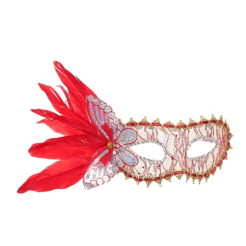 LIFKOME Elegante Spitzen Halbmaske Mit Federn Venezianische Maske Für Frauen Maskenball Abschlussball Halloween Party Kostüm Cosplay von LIFKOME