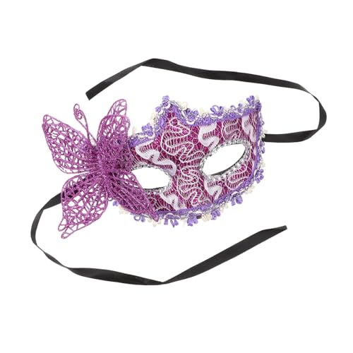 LIFKOME Halbgesichtsmaske Schmetterling Weiblich Maskenkostüm Maskerade Maskiert Männer Frauen Halloween-masken Für Erwachsene Maske Reinigen Masken Weiße Maske Spitze Violett von LIFKOME