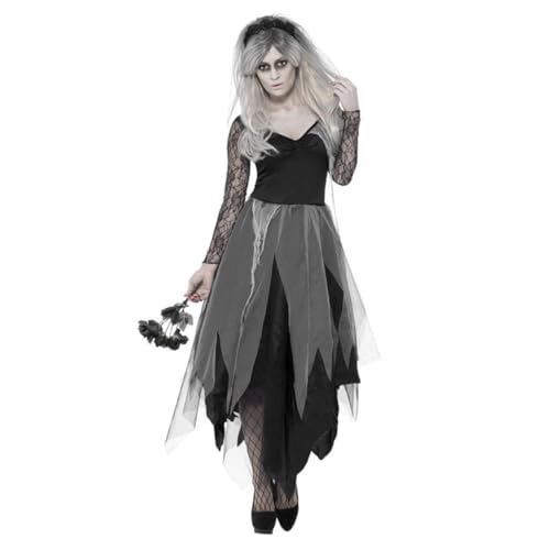 LIFKOME Halloween Gruselige Geisterbraut Kostü Für Damen Vampir Inspiriertes Langes Kleid Mit Netzdetails Für Halloween Feiern Und Mottopartys Größe von LIFKOME